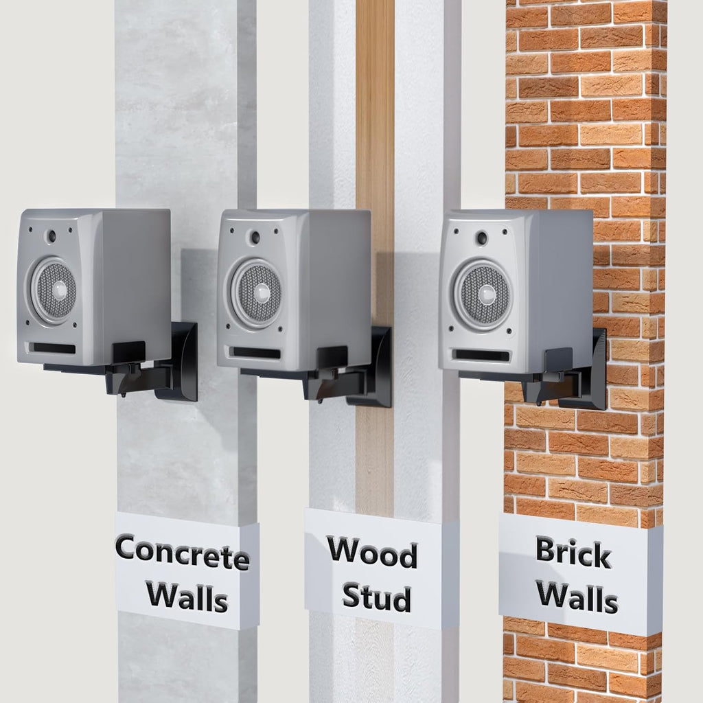 WALI Speaker Wall Mounts, Dual Side Clamping Bookshelf Mounting Bracket for Large Surrounding Sound Speakers, Hold up to 55 lbs. (SWM201), 1 Pair, Black