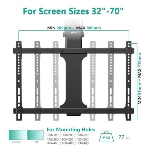 WALI Motorized Ceiling TV Mount with Remote, Electric Flip Down TV Bracket for 32 to 70 inch Flat and Curved Screen TV Up to 77 Lbs, Pitched Roof, Max Mounting Holes 600x400mm (FCM604), Black