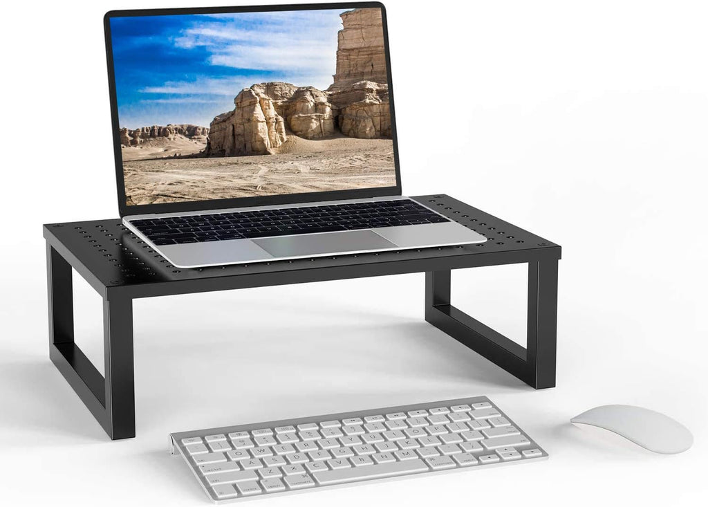 WALI Monitor Stand Riser, Desktop Printer Monitor Stand Riser, with Vented Metal Platform and Underneath Storage (STT004), 1 Pack, Black