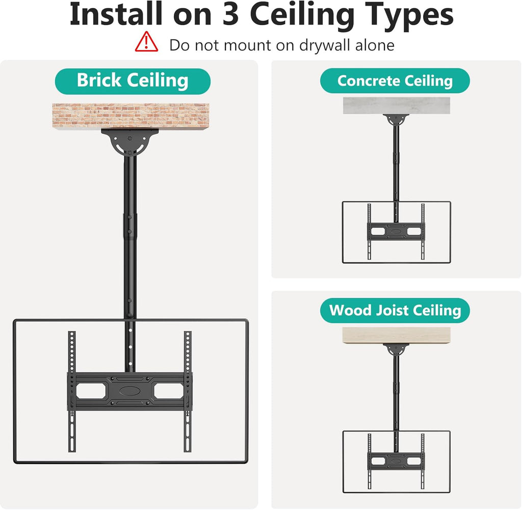 WALI Ceiling TV Mount Long Arm, Full Motion Adjustable Bracket Fits Most LED, LCD TVs 26 to 65 inch, up to 99lbs, Height Extension up to 35.8 Inch, Mounting Holes up to 400x400mm (CM2665XL-P), Black