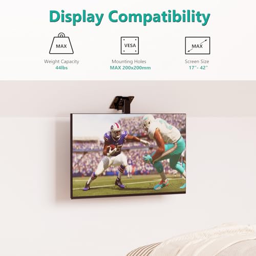 WALI Folding Ceiling TV Mount, Swivel and Flip Down TV Bracket for 17-42 inch Flat Screens, Height Adjustable TV Mount Saving Space, Max Mounting Holes 200x200mm(FCM202), Black