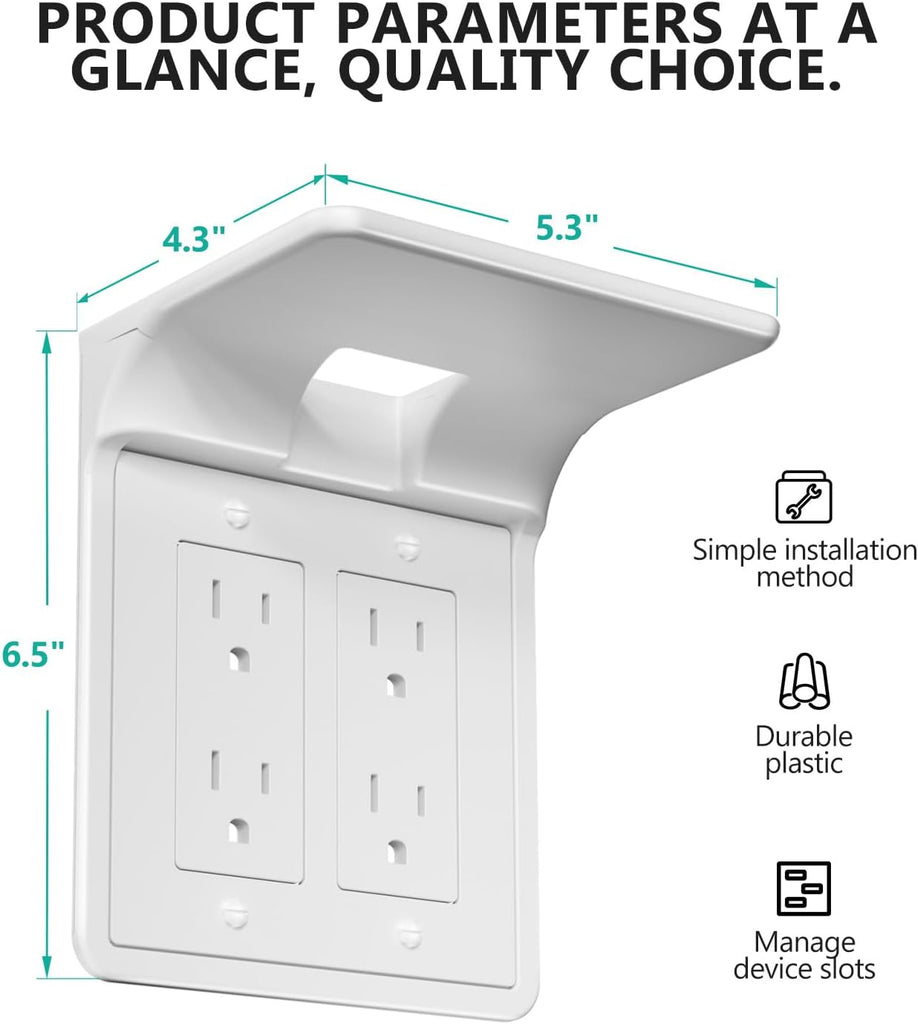 WALI Double Outlet Shelf Wall Holder – Bathroom Shelf Duplex for Electric Toothbrush, HomePod Mini, Echo Dot & Phone Charging – White-2 Packs (DLS002)