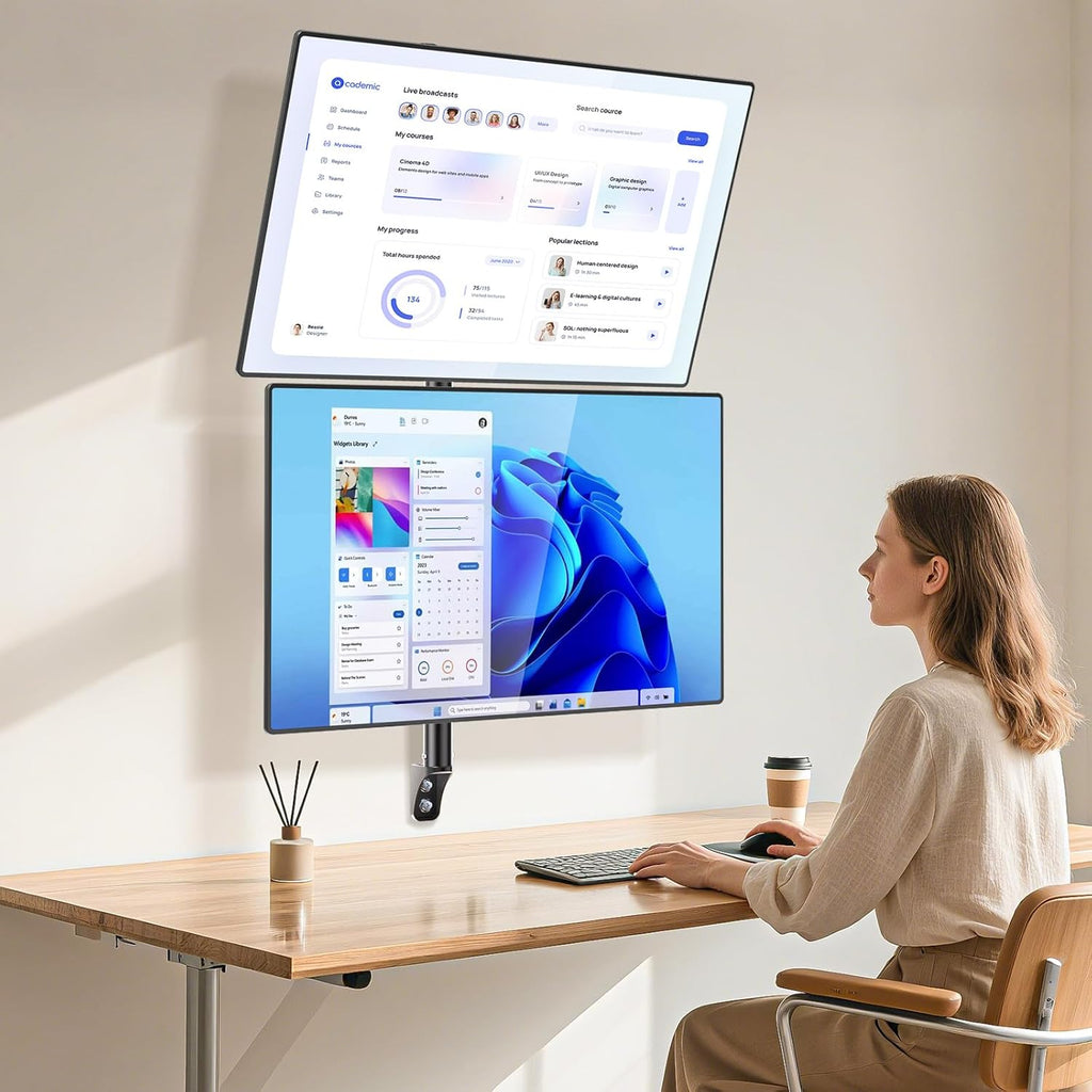 WALI Dual Monitor Wall Mount - Heavy Duty Wall Mount,Vertical Monitor Stand for 17-49 inch Screens,Holds up to 44 lbs per Screen,VESA 75x75/100x100mm,(012ARMV-49) Black