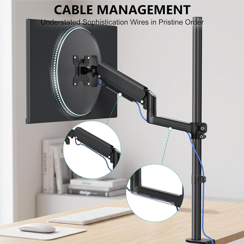 WALI Extra Tall Monitor Mount for 13-34 inch Computer Screens, up to 22 lbs | Single Monitor Arm Desk Mount, Full Motion with Tilt, Swivel, Rotation, C-Clamp, VESA 75/100mm,for Office/Home (GSDM001XL)