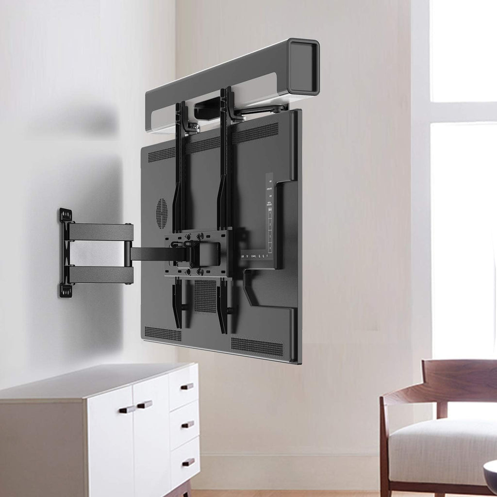 WALI Universal Sound Bar Mount - Adjustable Holder for Samsung, Bose, Sonos,Lg,Vizio and Most Soundbars 20''-45'' Wide, Fits Most 23-65 Inch TVs, Supports 33 lbs, Easy Installation, Black (SBR203)