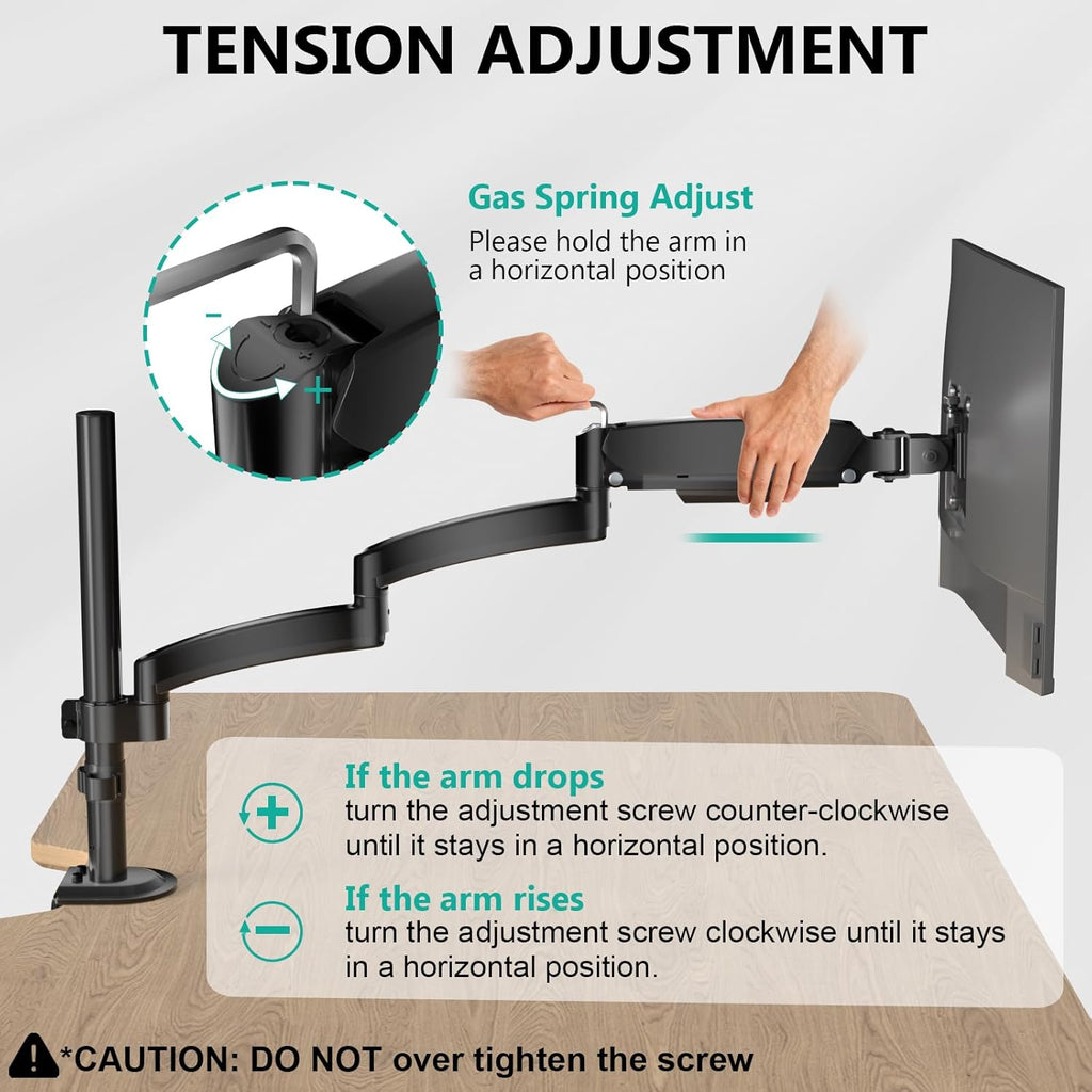WALI Single Long Monitor Arm - 13 to 32 inch Computer Monitor Arm Desk Mount, Hold up to 19.8lbs, Extra Long Adjustable Stand, Full Motion Tall Arm, VESA 75/100mm, (GSDM001L)