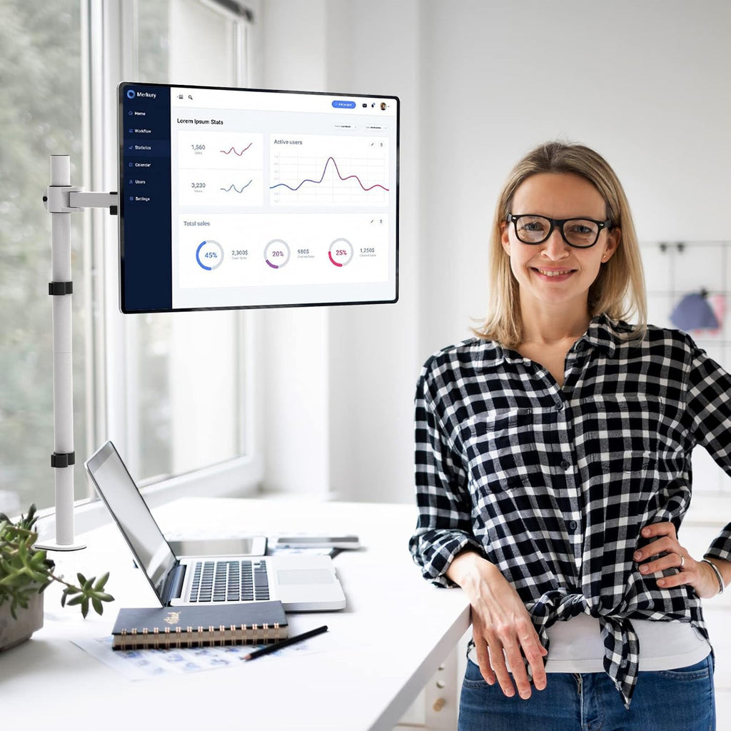 WALI Tall Monitor Stand Desk Mount, Single Extra Tall Monitor Arm Bracket for Computer Screen up to 32 inch, 22lbs (M001XL-W), White