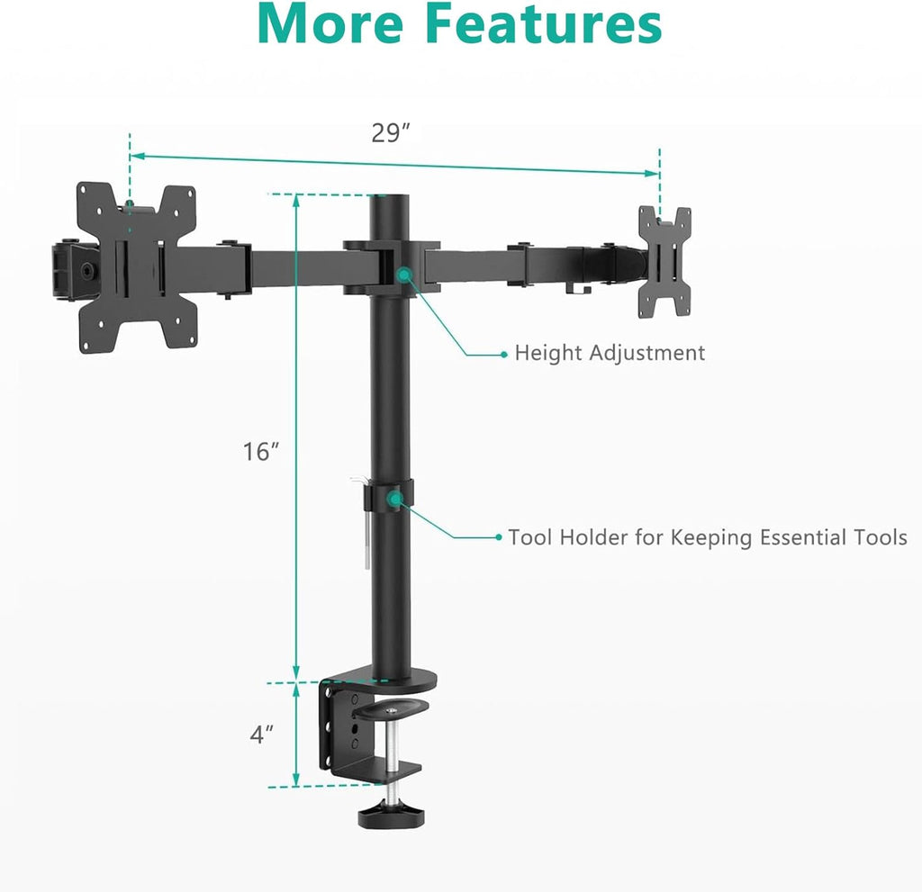 WALI Dual Monitor Stand for 13-27 inch Screens, Dual Monitor Mounts for 2 Monitors, 2 Monitor Desk Mount Holds up to 22 lbs, Height Adjustable Swivel Tilt Rotation, 75x75/100x100mm (M002), Black