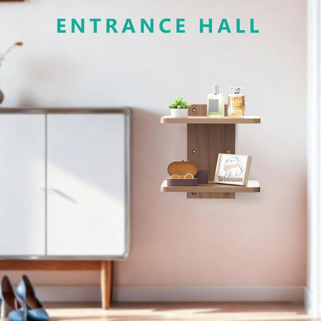 WALI Floating TV Shelf, Projector Shelf Holds Up to 22lbs, Projector Wall Mounted Shelves for DVD Players, Cable Boxes, Game Consoles, Living Room Decor Accessories (CS202N), 2 Shelf, Walnut Brown