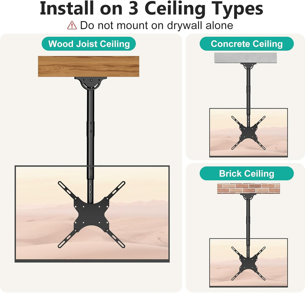 WALI Ceiling TV Mount for 26-65 Inch LCD LED OLED 4K TVs, Hanging Pole Ceiling Mount TVs Bracket Flip Down, Outdoor TV Mounts for Gym Patio Gazebo, up to 110lbs, Max VESA 400x400mm (CM2665), Black