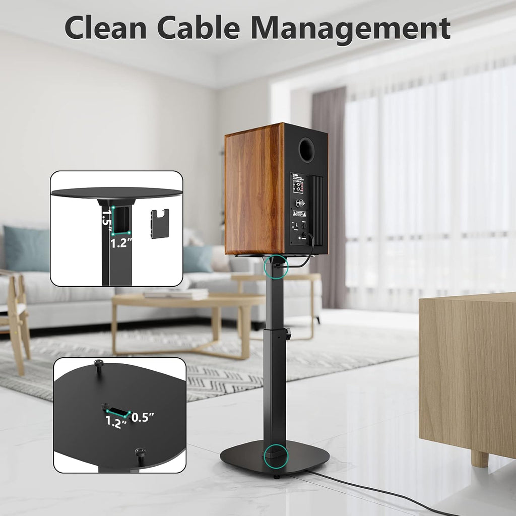 WALI Universal Speaker Stands, 23 Inch Surround Sound Speaker Stands for Satellite & Bookshelf Speakers Up to 22lbs, Height Adjustable with Built-in Cable Management, 1 Pair (SFS001), Black