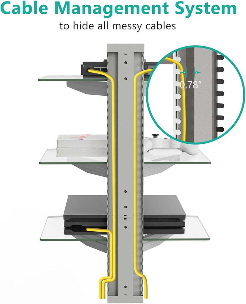 WALI Floating Entertainment Center Shelves, Holds Up to 17.6lbs, TV Shelf with Strengthened Tempered Glasses for DVD Players, Cable Boxes, Games Consoles, TV Accessories (CS303S), 3 Shelf, Silver