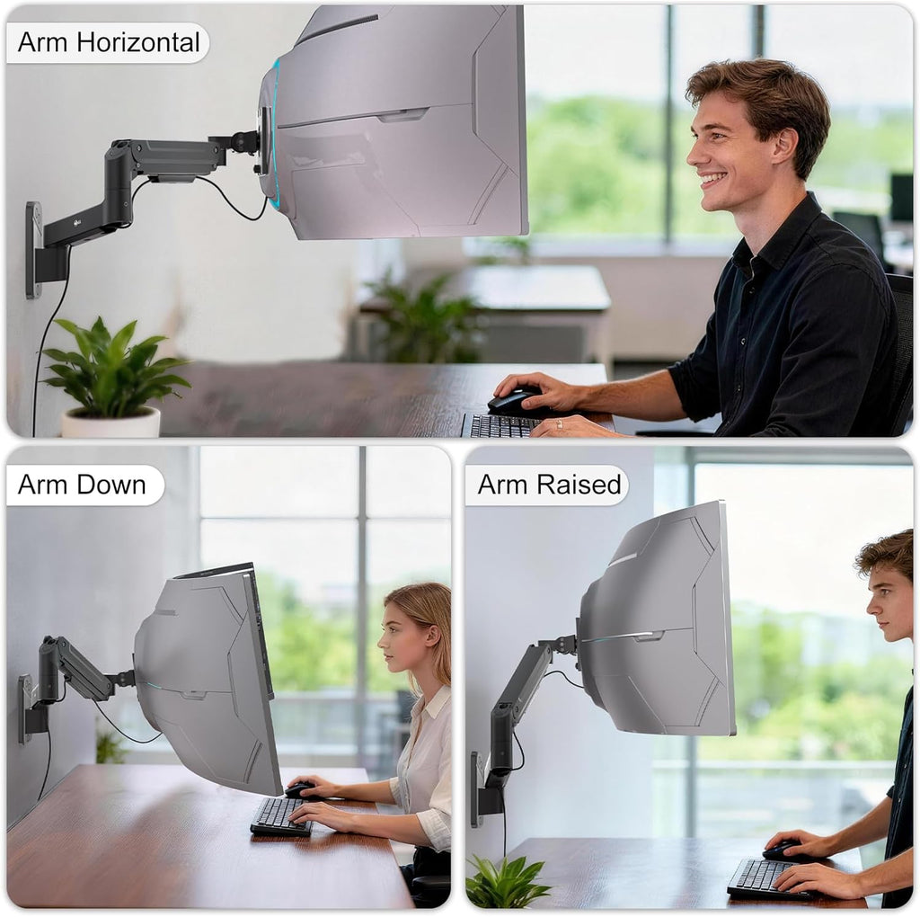 WALI Monitor Wall Mount for 13-49 Inch Ultrawide Screens, Heavy Duty Single Monitor Mount Holds up to 44 lbs, Adjustable Wall Mount Monitor Arm, 75/100mm VESA Mount (GSWM001-P), Black