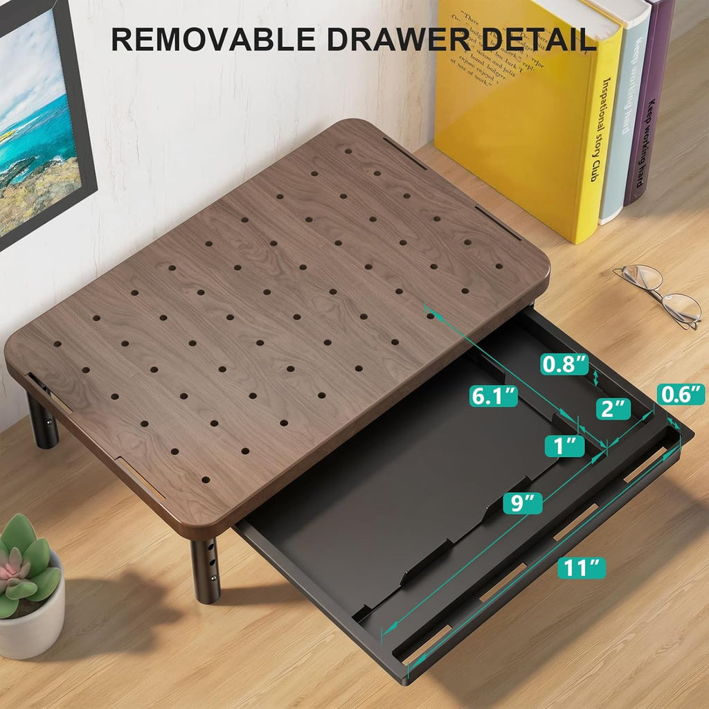 WALI Plastic Computer Monitor Stand with Storage, Adjustable Laptop Riser | Laptop Riser with Airflow Vents, Desk Organizer for Computer, Printer, Notebook (PTT002-C), 1 Pack, Brown
