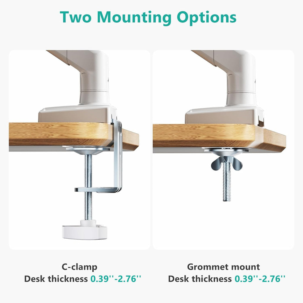 WALI Single Monitor Arm Mount Stand, Adjustable Gas Spring Arm Monitor Mount for Display up to 32 Inch,19.8lbs Capacity (GSMP001W), White