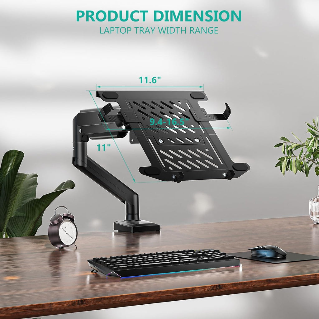 WALI Laptop Desk Mount, 2-in-1 Monitor Mount Fit 17” Notebook and 34” Monitors, Laptop Stand for Desk Adjustable Height, Gas Spring Monitor Arm with Laptops Holder, Up to 22-26.4lbs(GSMP001LPN), Black