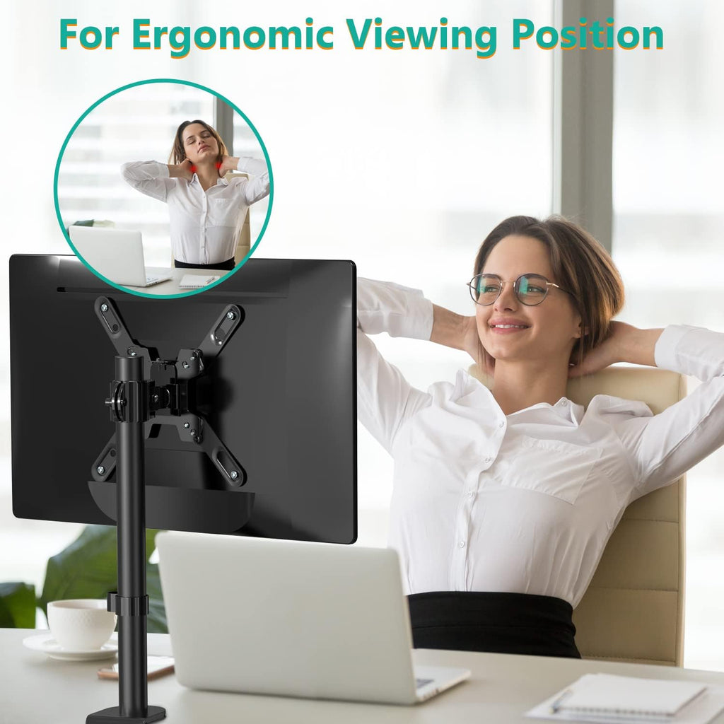 WALI Single Monitor Mount for 1 Computer Screen up to 42 inch, Fully Adjustable Monitor Arm Holds up to 22 lbs, Mounting Holes up to 200x200mm (M001SXL), Black