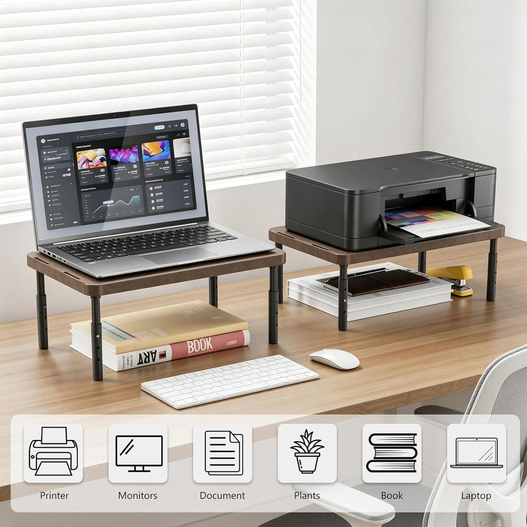 WALI Plastic Computer Monitor Stand, Adjustable Laptop Riser, up to 44 lbs | Desk Monitor Riser Underneath Storage, Fits Notebook, Laptops, Printers, for Home, Office, School(PTT001-C),1 Pack,Brown