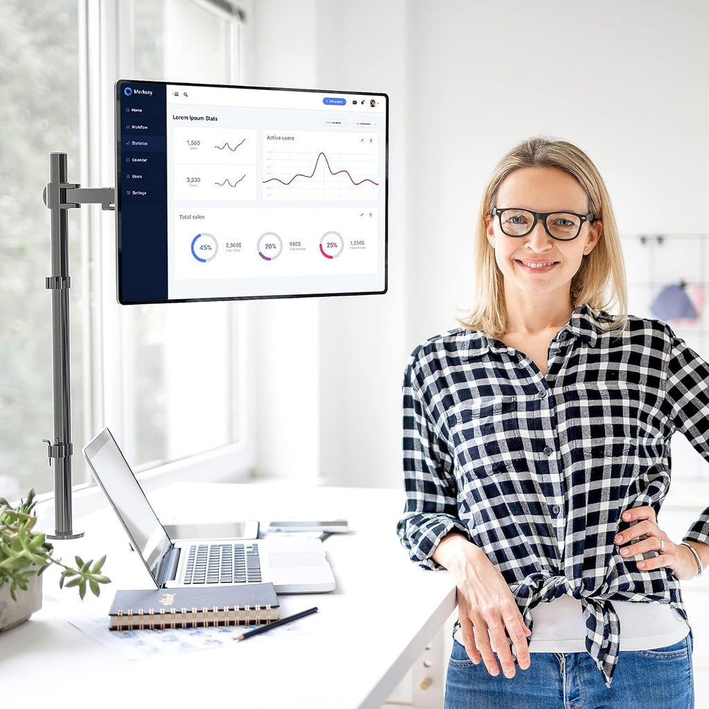 WALI Monitor Arm Mount for Desk, Single Extra Tall Computer Desk Mount, Monitor Bracket Mount Stand Single, up to 32 inch, 22 lbs (M001XL), Black