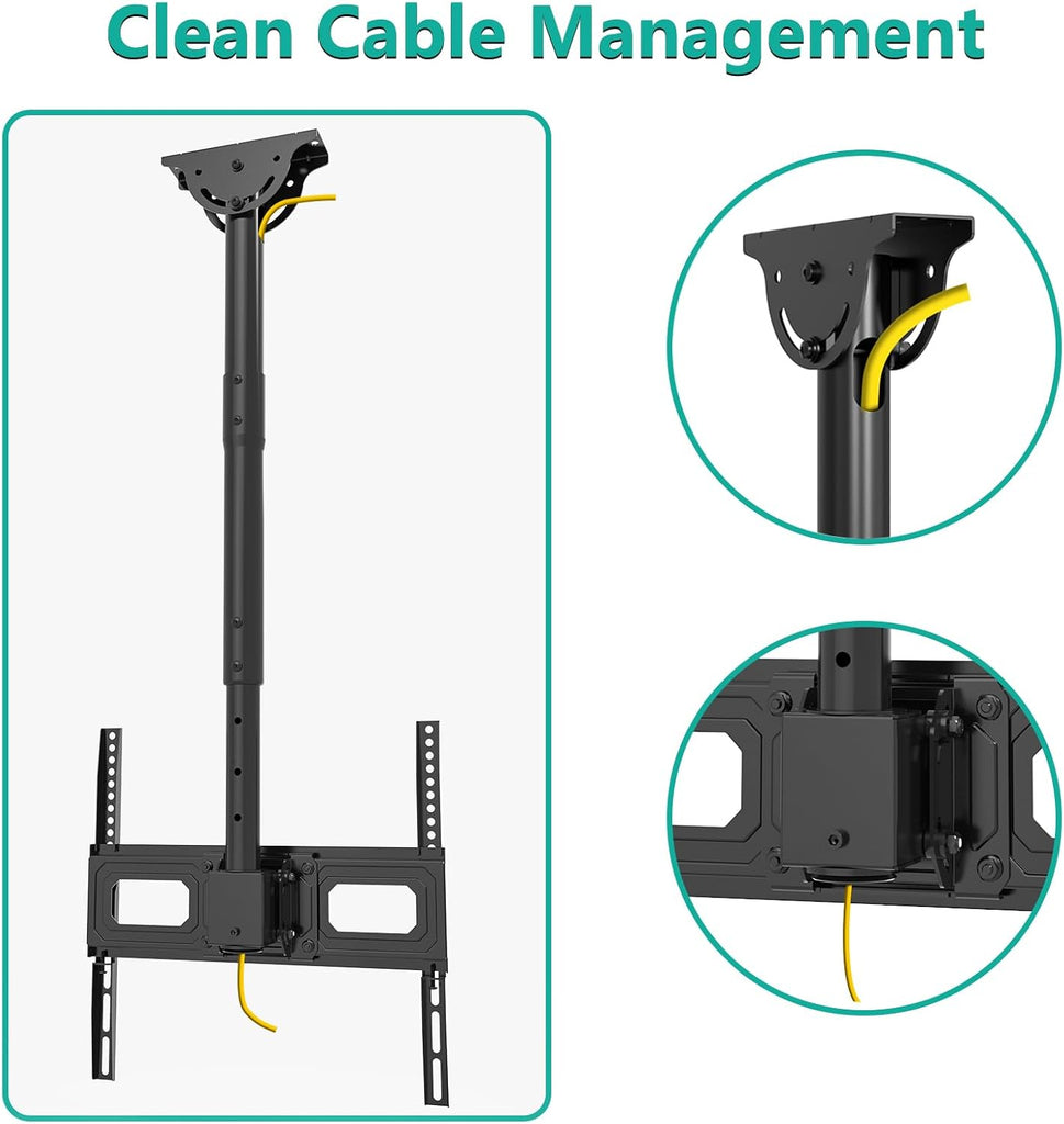 WALI Ceiling TV Mount Long Arm, Full Motion Adjustable Bracket Fits Most LED, LCD TVs 26 to 65 inch, up to 99lbs, Height Extension up to 35.8 Inch, Mounting Holes up to 400x400mm (CM2665XL-P), Black