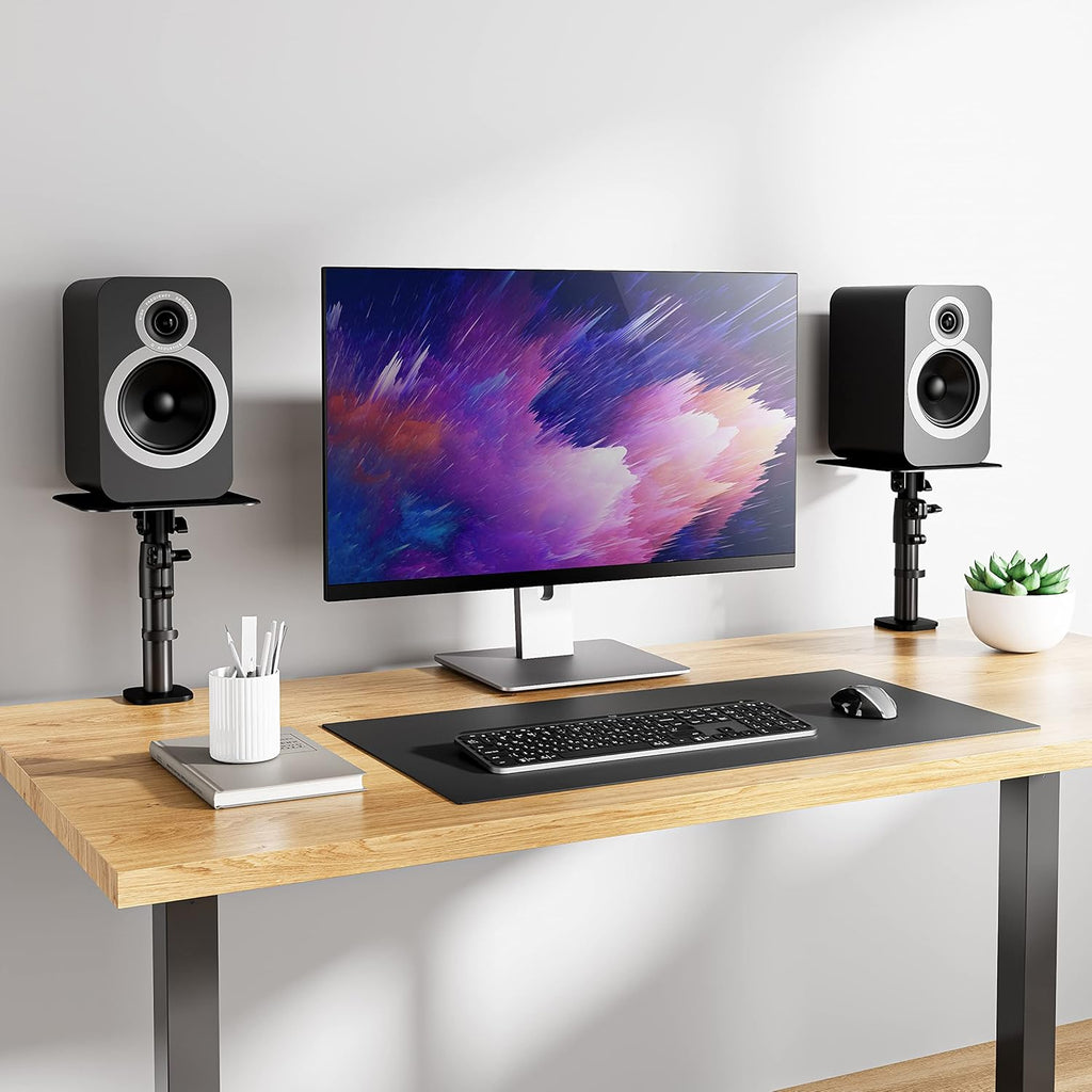 WALI Studio Monitor and Speaker Stand, Clamp-on Desktop Stand Set of 2, Height Adjustable Universal Audio Holder for Bookshelf Speakers Laptops Projectors (SDS003), Black