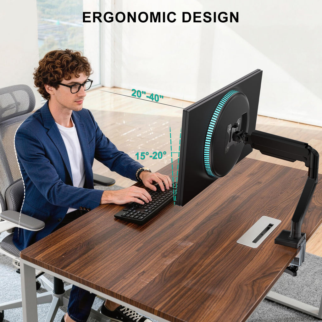 WALI Single Monitor Mount, Gas Spring Monitor Arm for 17-34 inch Screens, Adjustable Computer Monitors Stand up to 26.4lbs, with Clamp and Grommet Base, Mounting Holes 75 and 100mm (GSMP001N), Black