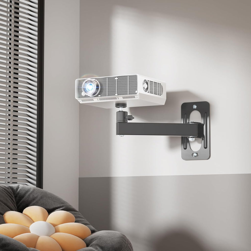 WALI Mini Porjector Wall Mount, Wall Mount Projector for 1/4" Screw, Fully Adjustable Projector Hanging Bracket Ceiling Mount Holder Holds up 22lbs, Black (1330LM-PMS)