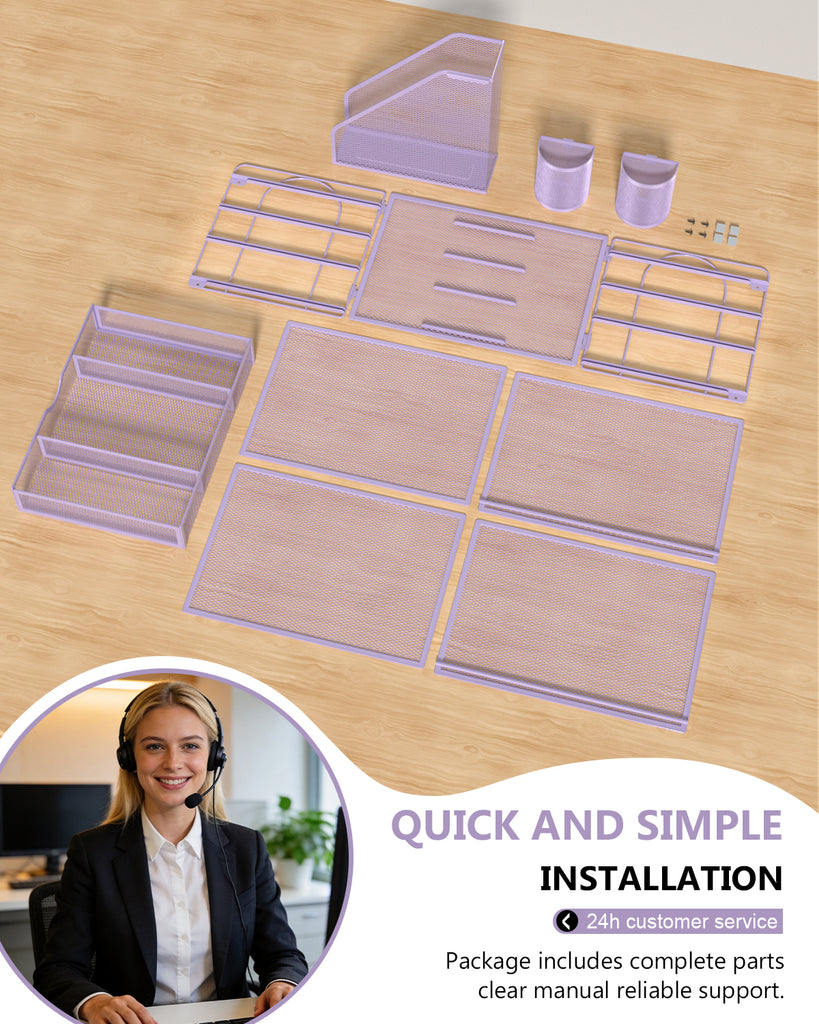 WALI Desk File Organizer, 4 Tier Desktop Paper Letter Tray Organizer with Drawer and 2 Pen Holders, Office Desk Accessories & Workspace Organizers for Office, Home Supplies(DO005DH-V), 1 Pack, Purple