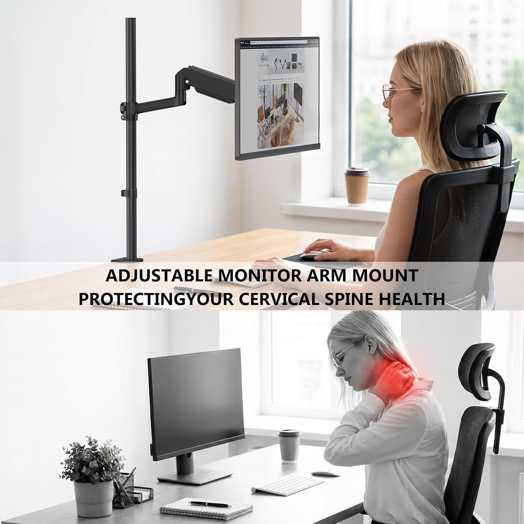 WALI Extra Tall Monitor Mount for 13-34 inch Computer Screens, up to 22 lbs | Single Monitor Arm Desk Mount, Full Motion with Tilt, Swivel, Rotation, C-Clamp, VESA 75/100mm,for Office/Home (GSDM001XL)