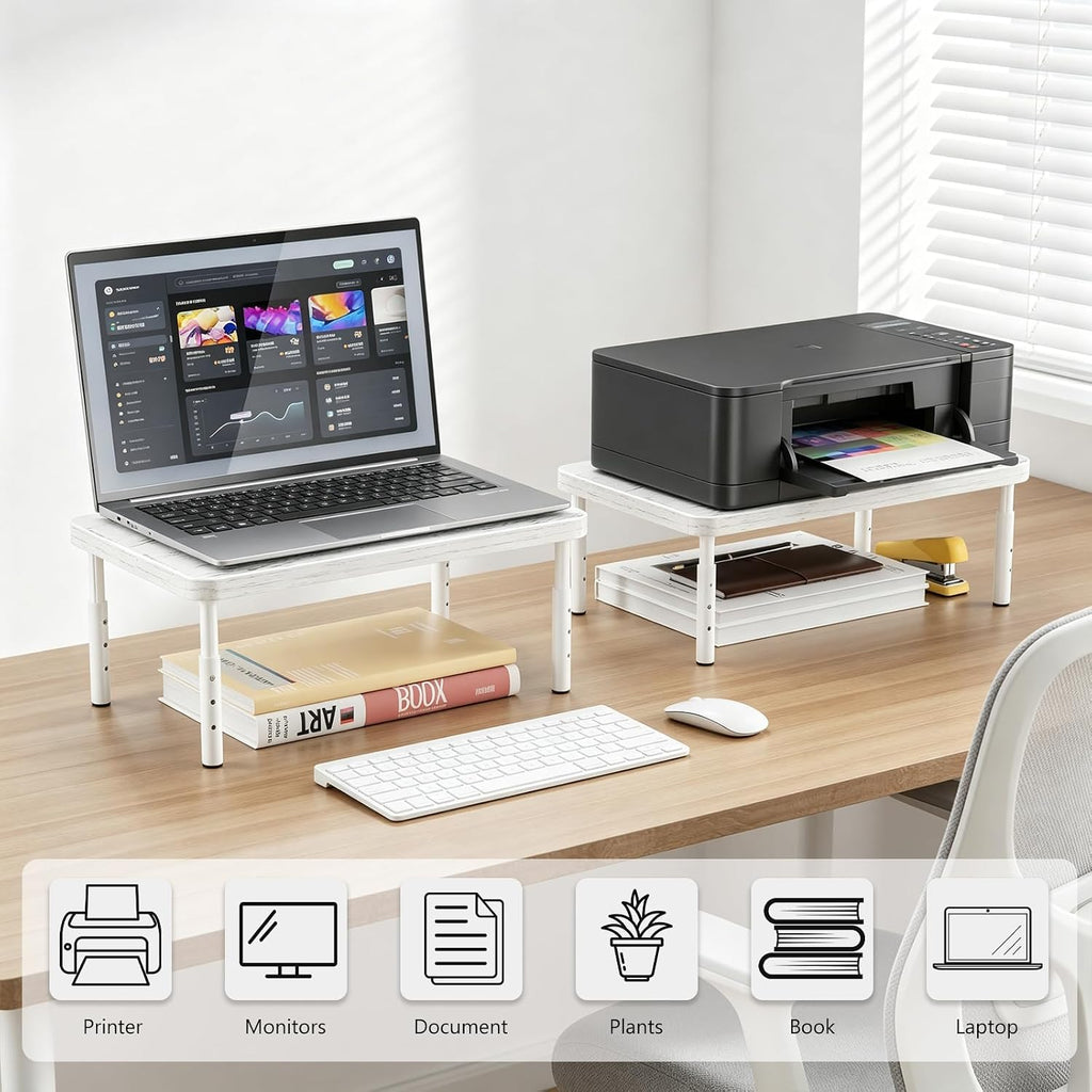 WALI Computer Monitor Stand for Desk, Adjustable Laptop Riser, up to 44 lbs | Desk Monitor Riser Underneath Storage, Fits Notebook, Laptops, Printers, for Home, Office, School(PTT001-M), Marble