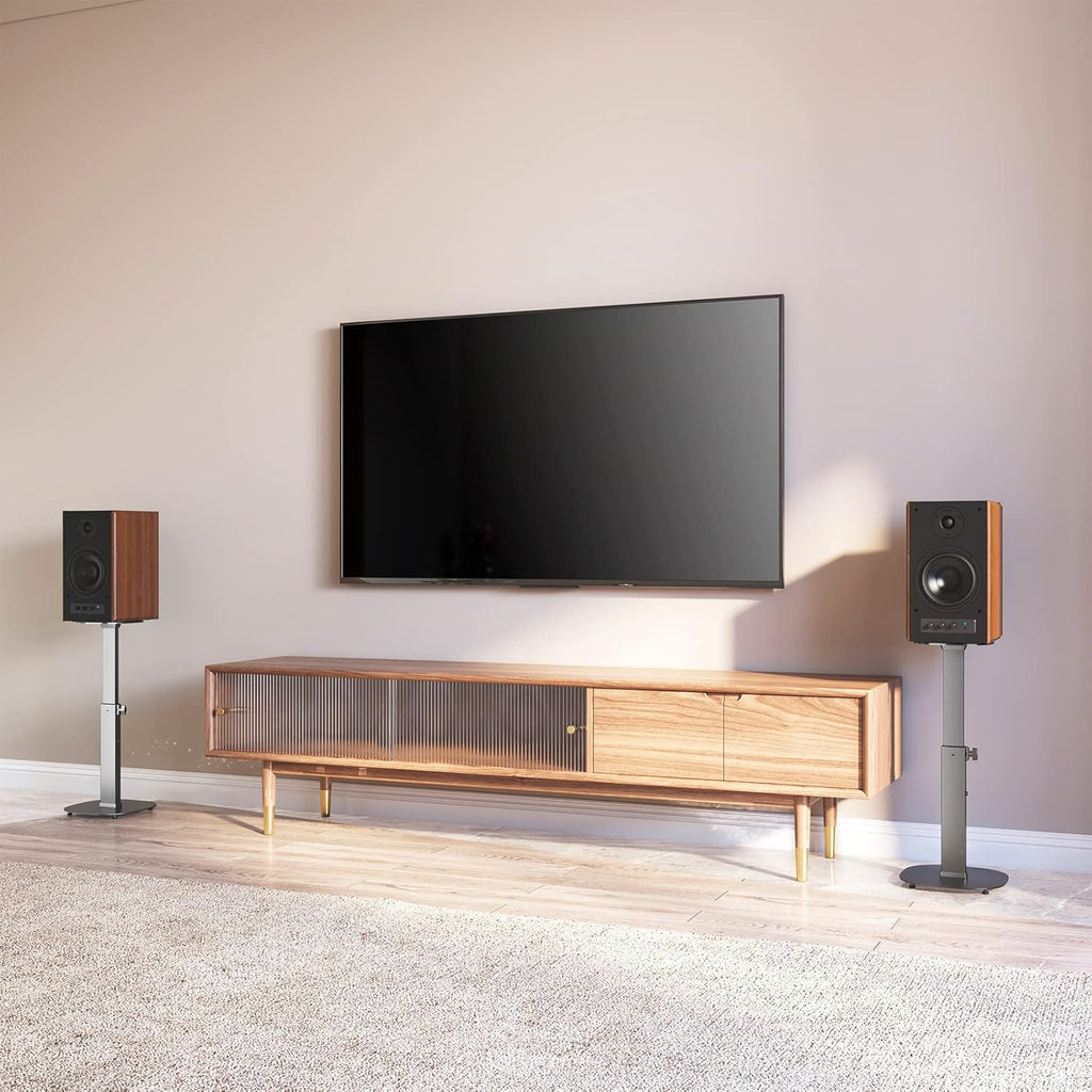 WALI Universal Speaker Stands, 23 Inch Surround Sound Speaker Stands for Satellite & Bookshelf Speakers Up to 22lbs, Height Adjustable with Built-in Cable Management, 1 Pair (SFS001), Black