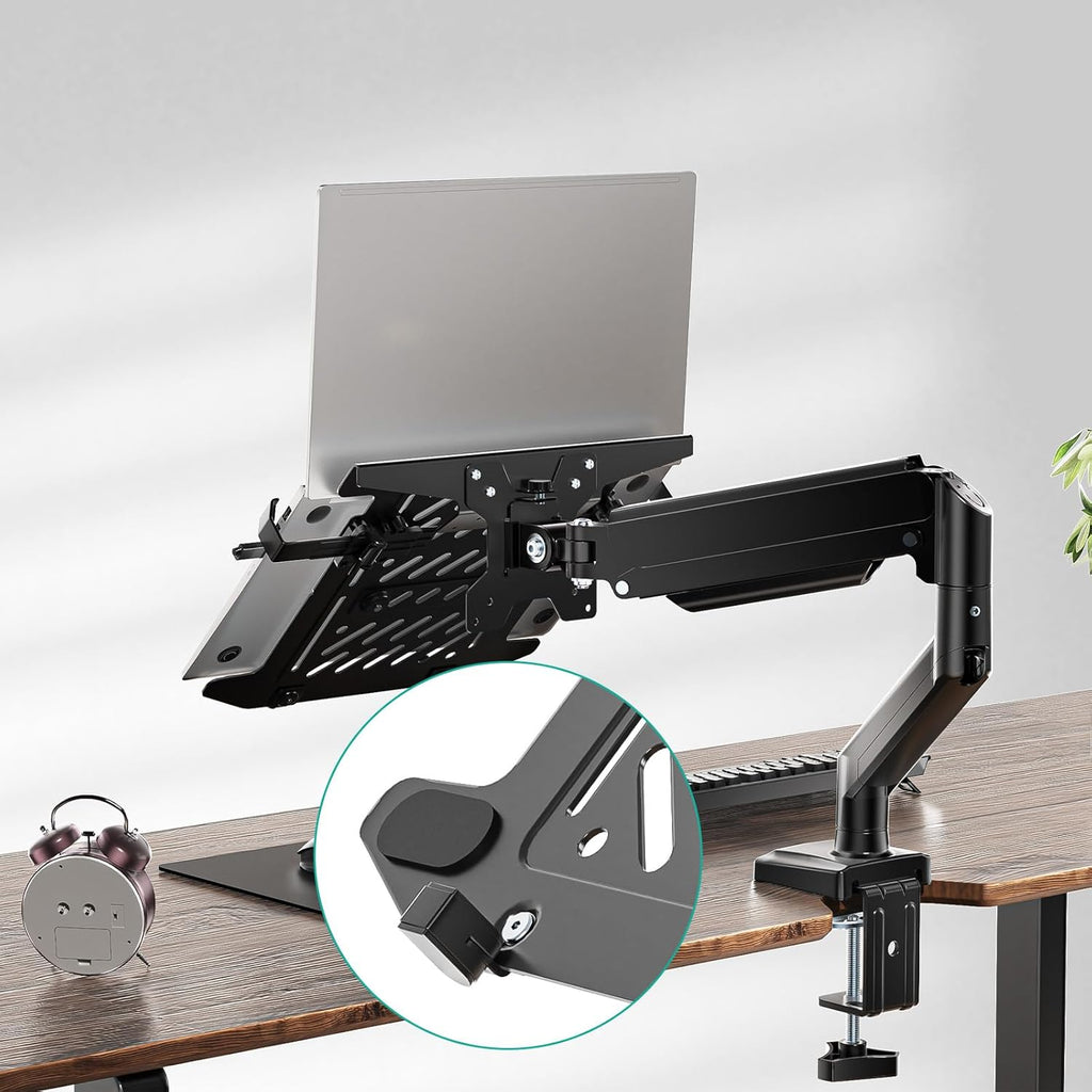 WALI Laptop Desk Mount, 2-in-1 Monitor Mount Fit 17” Notebook and 34” Monitors, Laptop Stand for Desk Adjustable Height, Gas Spring Monitor Arm with Laptops Holder, Up to 22-26.4lbs(GSMP001LPN), Black