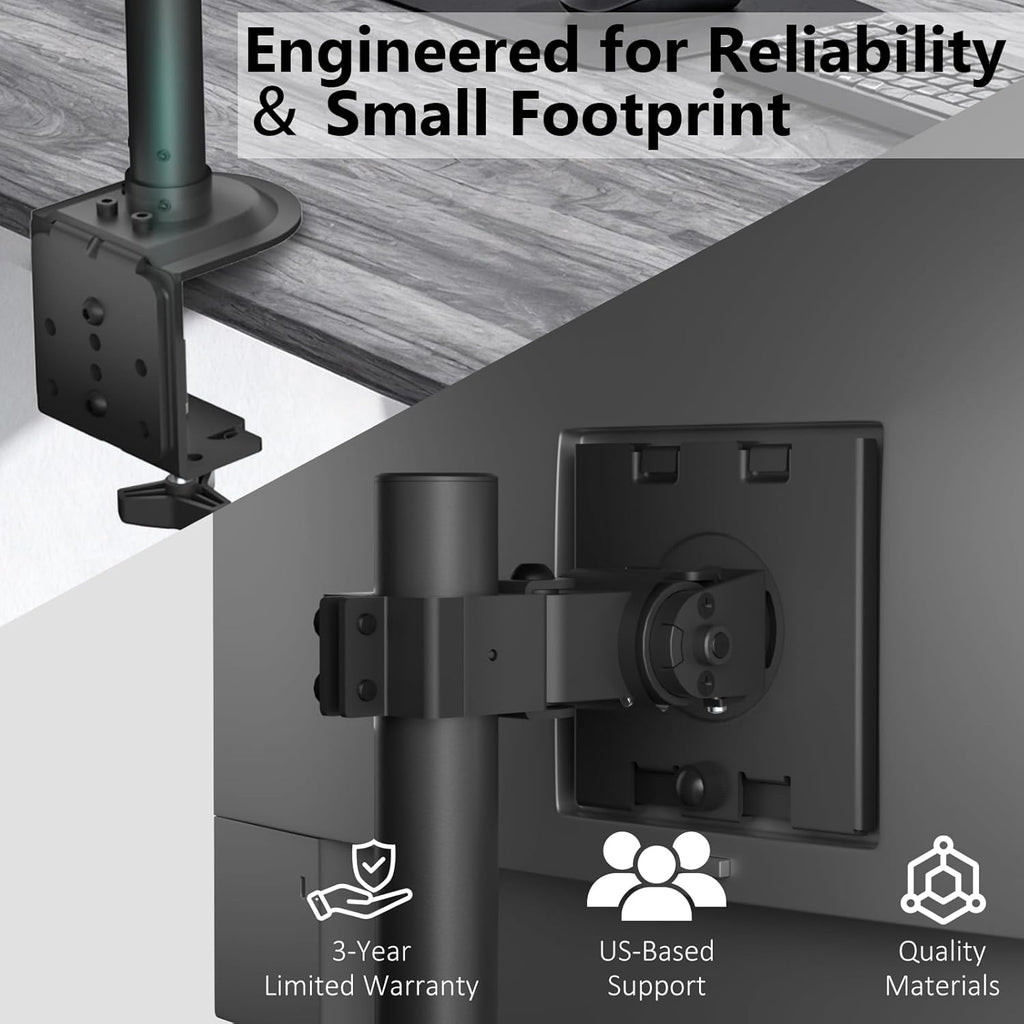 WALI Heavy Duty Single Monitor Arm Desk Mount for 13-49 Inch Screens, Ultrawide Monitor Stand with Full Motion Tilt, Swivel, Rotation, Holds up to 44 lbs, C-Clamp Mount for VESA 75/100mm,(M001S-P)