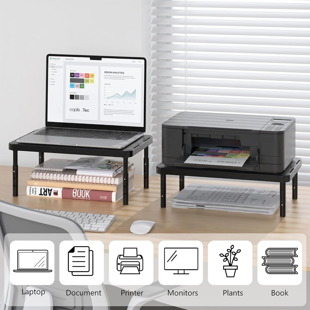 WALI Dual Monitor Riser for Desk, Adjustable Laptop Riser, up to 44 lbs | Computer Monitor Stand with Airflow Vents, Fits Monitors, Notebook, Printers, for Home, Office, School (PTT001‑2), 2 Pack