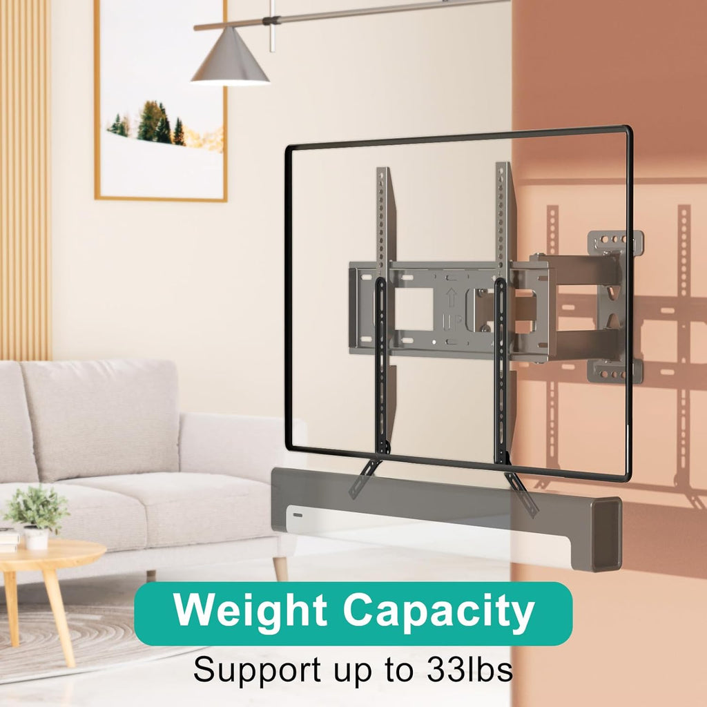 WALI Sound Bar Mount Bracket, for Mounting Above or Under TV, with Adjustable 3 Angled Extension Arm, Fits Most 23 to 65 Inch TVs, up to 33 lbs (SBR202)