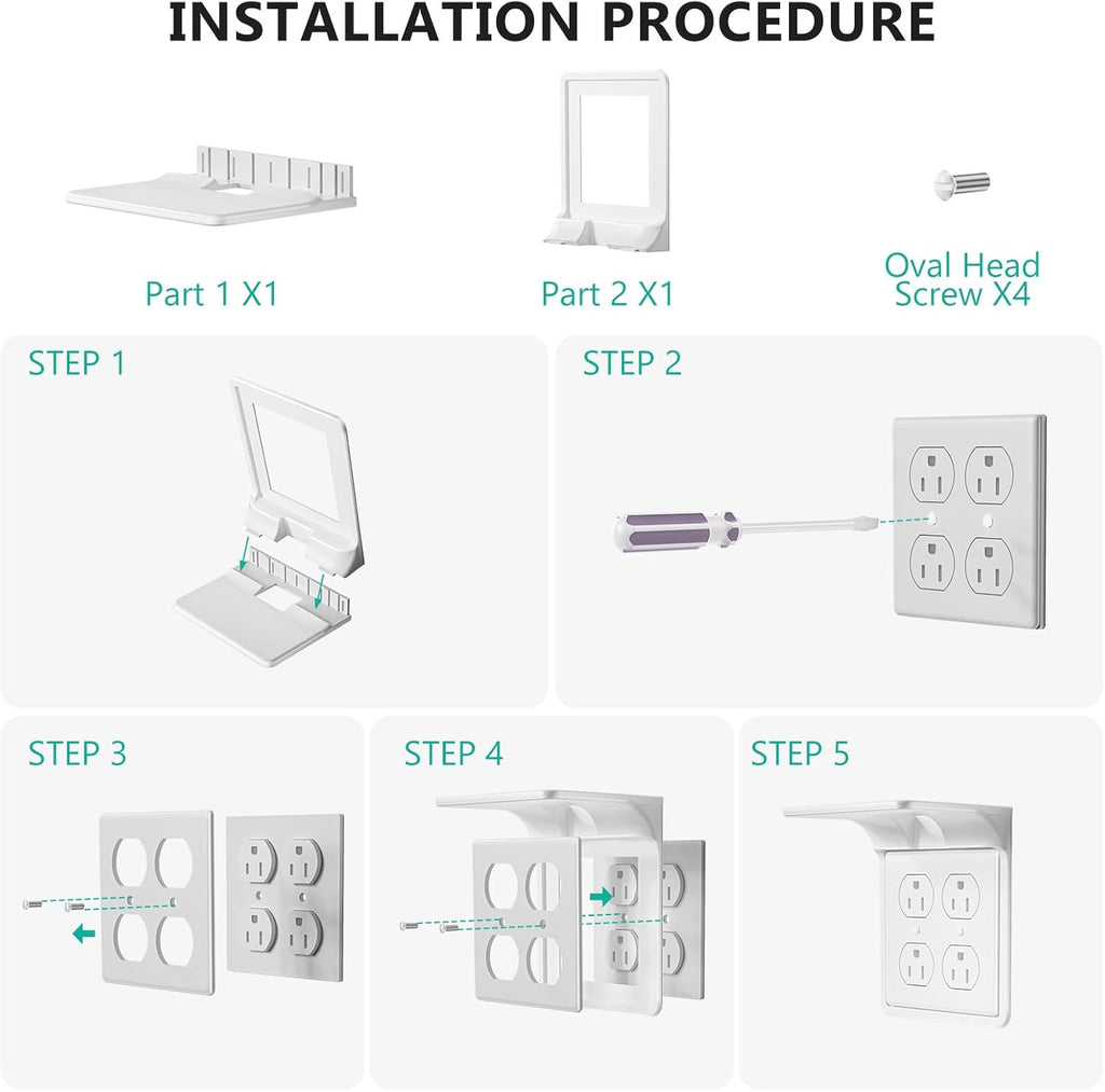 WALI Double Outlet Shelf Wall Holder – Bathroom Shelf Duplex for Electric Toothbrush, HomePod Mini, Echo Dot & Phone Charging – White (DLS001)