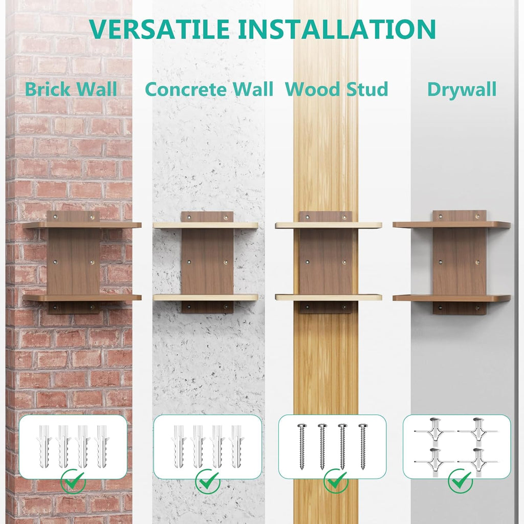 WALI Floating TV Shelf, Projector Shelf Holds Up to 22lbs, Projector Wall Mounted Shelves for DVD Players, Cable Boxes, Game Consoles, Living Room Decor Accessories (CS202N), 2 Shelf, Walnut Brown