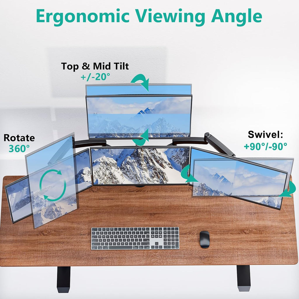 WALI Stacked 4 Monitor Mount for 13-27 inch Screens, 19.8 lbs per Arm | Tall Quad Monitor Stand for Desk, Full Motion with Tilt, Swivel, C-Clamp & Grommet Base, VESA 75/100mm (GSDM004S), Black