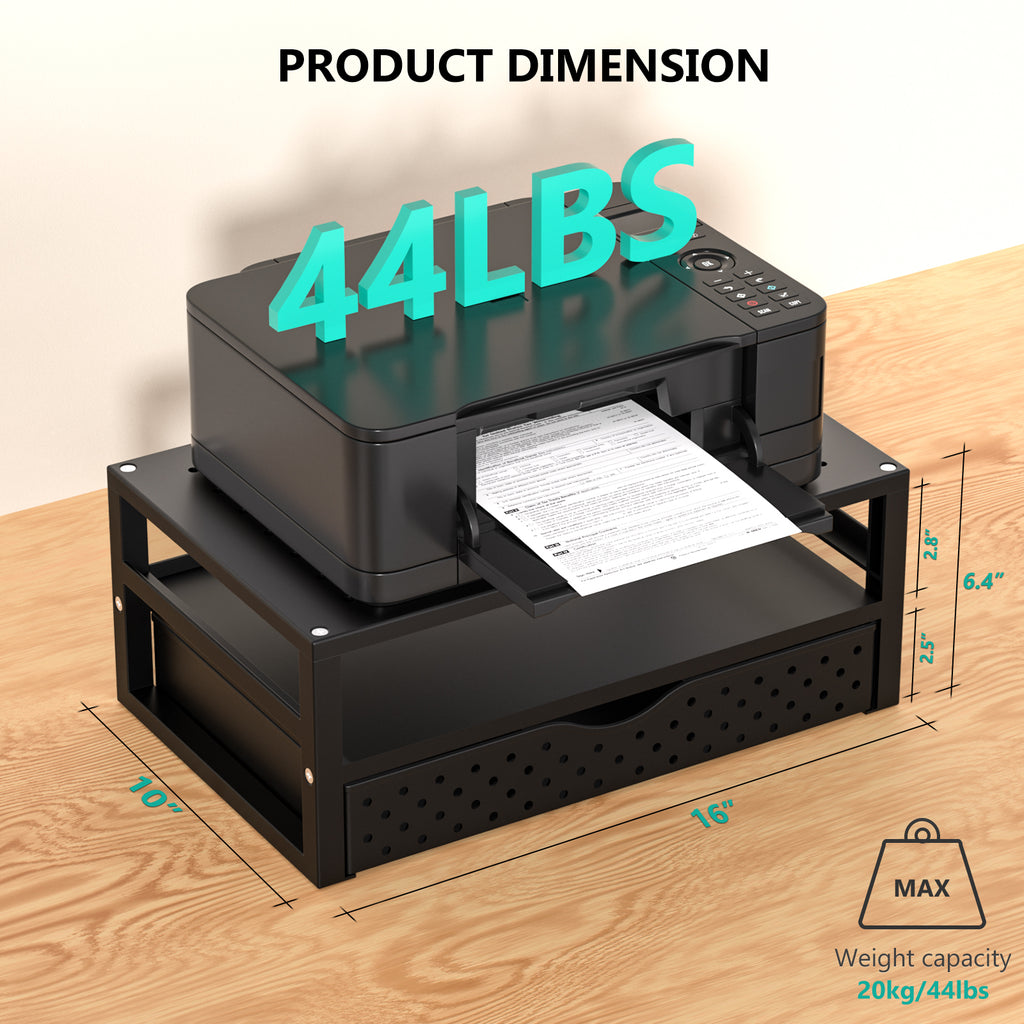 WALI Monitor Stand Riser with Drawer, Desk Organizers and Accessories for Computer, Printer, Laptop Stand for Home Office Supplies, (PTT005-B), 1 Pack, Black