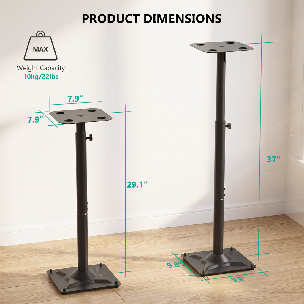 WALI Universal Speaker Stand, Surround Sound Speaker Stands with Adjustable Height Standard Bookshelf Speaker Mount for Living Room, Home Theater,(SFS002), 2 Pack, Black