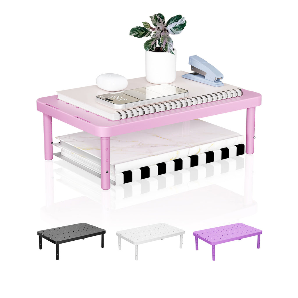 WALI Desk Organizer, 1 Tier Computer Monitor Stand for Desk, Desk Monitor Riser 3 Height Adjustable, Laptop Stand Underneath Storage for Office, Home, School Supplies (STT003-P), 1 Pack, Pink