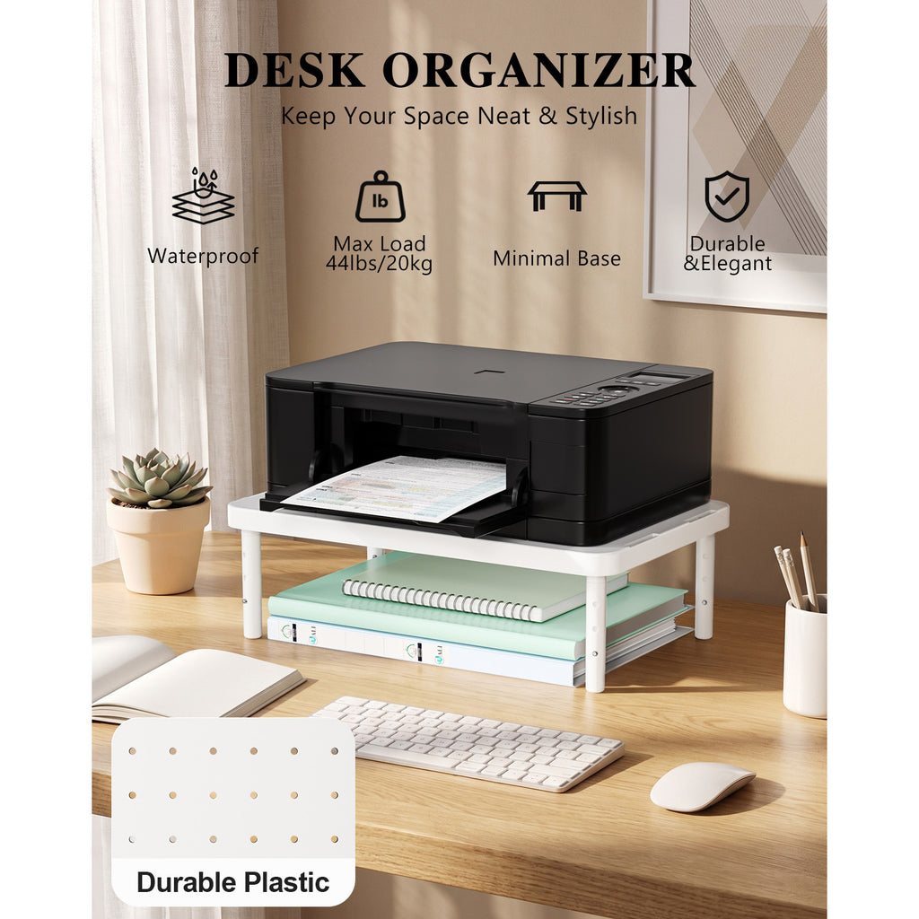 WALI Desk Organizer, 1 Tier Computer Monitor Stand for Desk, Desk Monitor Riser 3 Height Adjustable, Laptop Stand Underneath Storage for Office, Home, School Supplies (STT003-W), 1 Pack, White