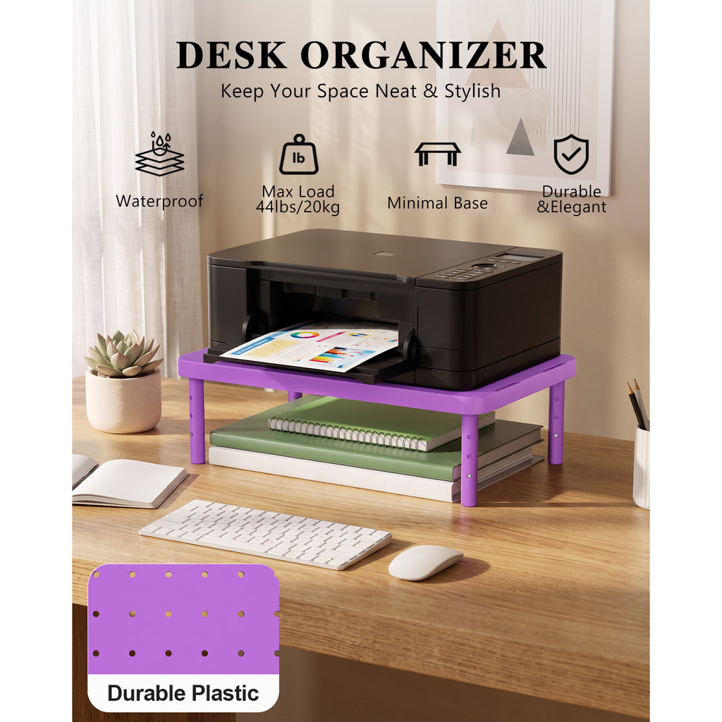 WALI Desk Organizer, 1 Tier Computer Monitor Stand for Desk, Desk Monitor Riser 3 Height Adjustable, Laptop Stand Underneath Storage for Office, Home, School Supplies (STT003-V), 1 Pack, Purple