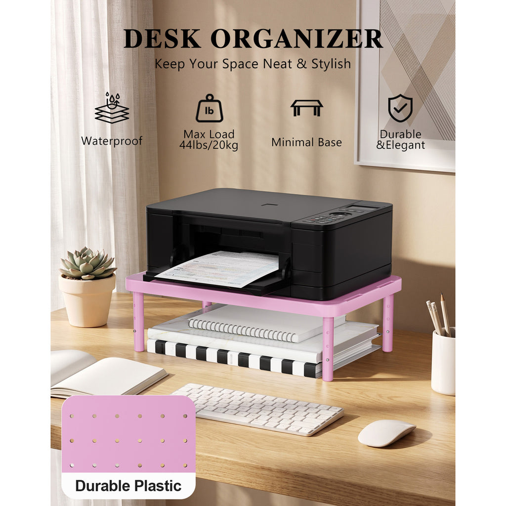 WALI Desk Organizer, 1 Tier Computer Monitor Stand for Desk, Desk Monitor Riser 3 Height Adjustable, Laptop Stand Underneath Storage for Office, Home, School Supplies (STT003-P), 1 Pack, Pink