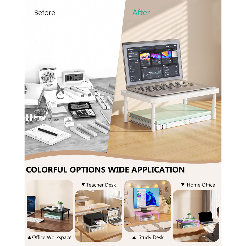 WALI Desk Organizer, 1 Tier Computer Monitor Stand for Desk, Desk Monitor Riser 3 Height Adjustable, Laptop Stand Underneath Storage for Office, Home, School Supplies (STT003-W), 1 Pack, White