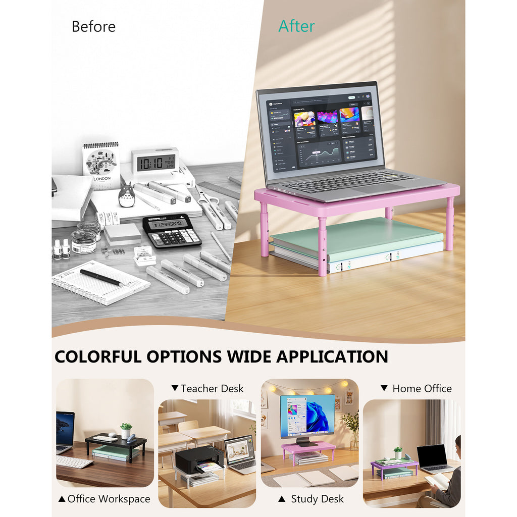 WALI Desk Organizer, 1 Tier Computer Monitor Stand for Desk, Desk Monitor Riser 3 Height Adjustable, Laptop Stand Underneath Storage for Office, Home, School Supplies (STT003-P), 1 Pack, Pink