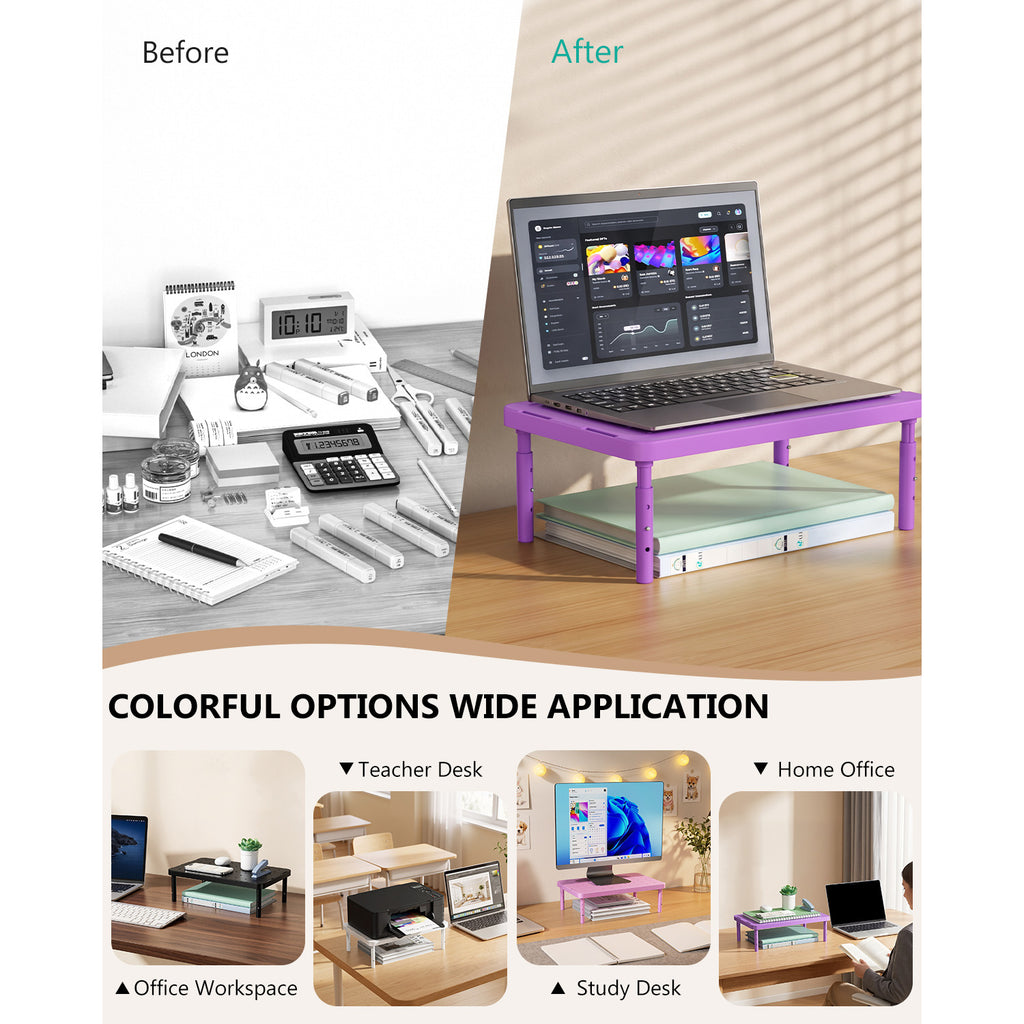 WALI Desk Organizer, 1 Tier Computer Monitor Stand for Desk, Desk Monitor Riser 3 Height Adjustable, Laptop Stand Underneath Storage for Office, Home, School Supplies (STT003-V), 1 Pack, Purple