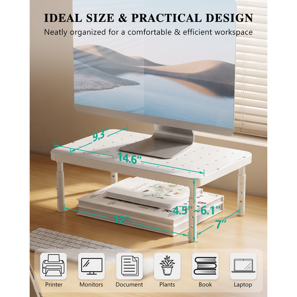 WALI Desk Organizer, 1 Tier Computer Monitor Stand for Desk, Desk Monitor Riser 3 Height Adjustable, Laptop Stand Underneath Storage for Office, Home, School Supplies (STT003-W), 1 Pack, White