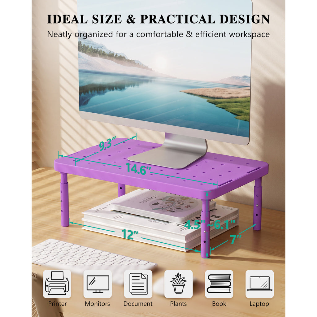 WALI Desk Organizer, 1 Tier Computer Monitor Stand for Desk, Desk Monitor Riser 3 Height Adjustable, Laptop Stand Underneath Storage for Office, Home, School Supplies (STT003-V), 1 Pack, Purple