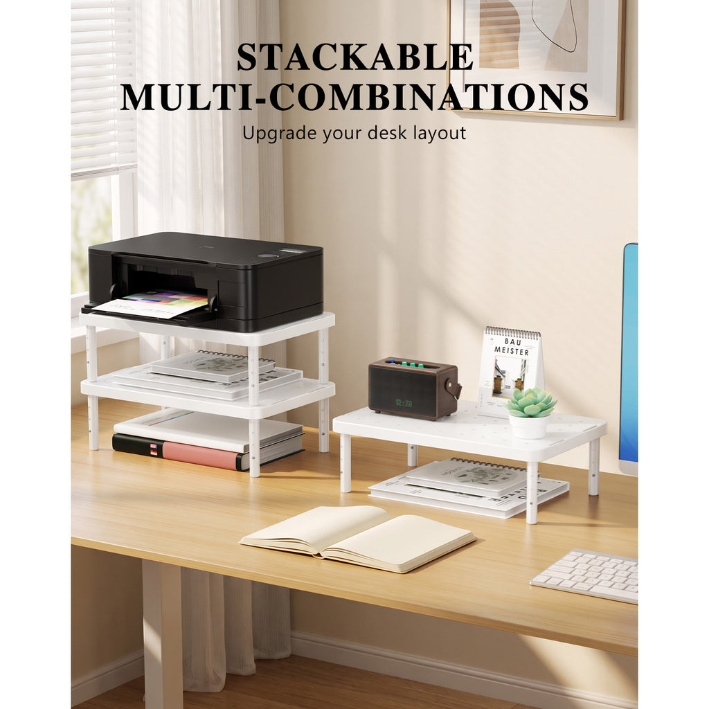 WALI Desk Organizer, 1 Tier Computer Monitor Stand for Desk, Desk Monitor Riser 3 Height Adjustable, Laptop Stand Underneath Storage for Office, Home, School Supplies (STT003-W), 1 Pack, White